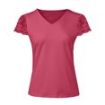 thumbnail image 5 of GigrtiJin Womens Trendy Tops Patchwork Lace Short Sleeve V Neck Solid Color Blouse Slim Comfy Tees, 5 of 6