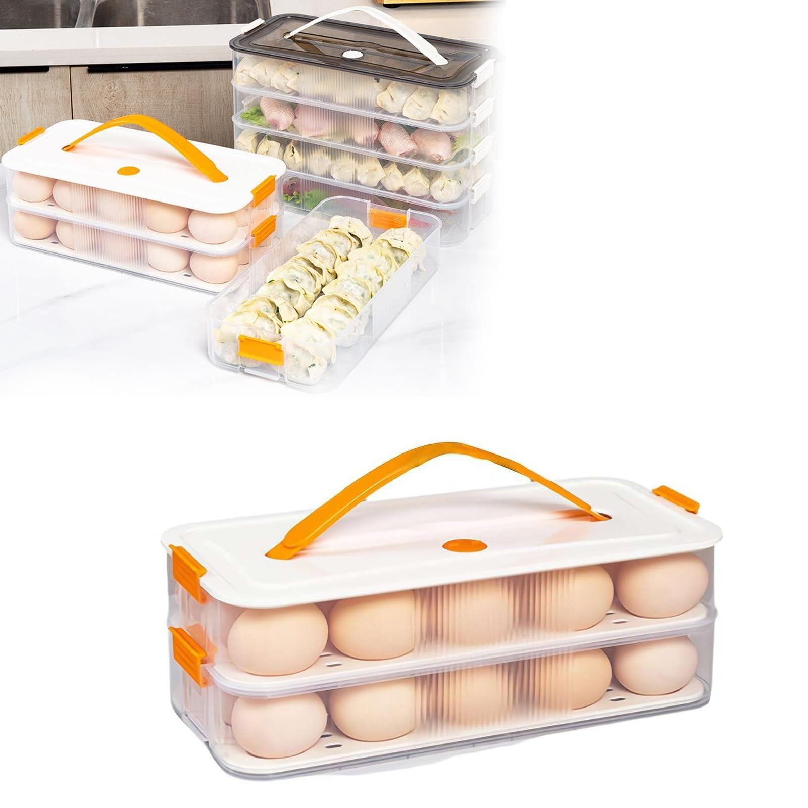 Plastic Deviled Egg Tray with Lid,Stackable Egg Holder for Fridge,for Storing Deviled Eggs or Dumplings In A Refrigerator Using A Plastic Deviled Egg Container with Lid and Handle.,Hecnuo