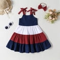 thumbnail image 2 of REDARER Toddler Girls Tiered Dress with Bow Straps & Matching Headband 4th of July Patriotic Outfit,4-5 Years, 2 of 9