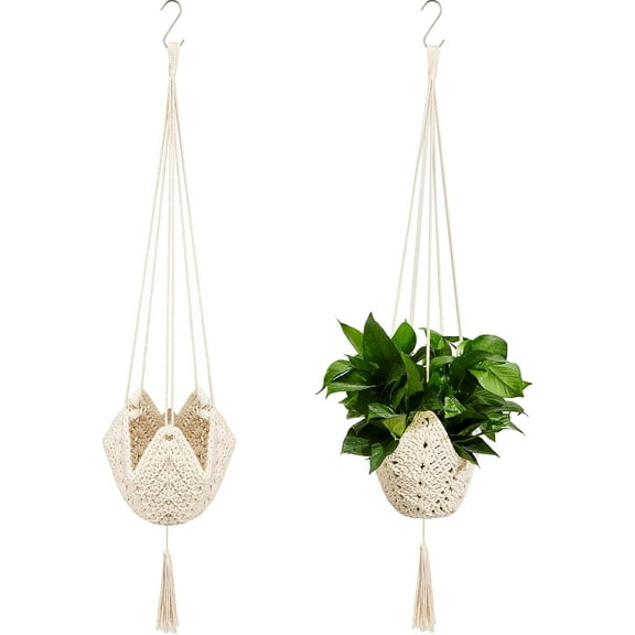 Jute Crochet Long Plant Hanger for 3 Inch to 12 Inch Pots, Macrame Plant Holder Rope with S Shaped Hooks for Halloween Home Decor(White)