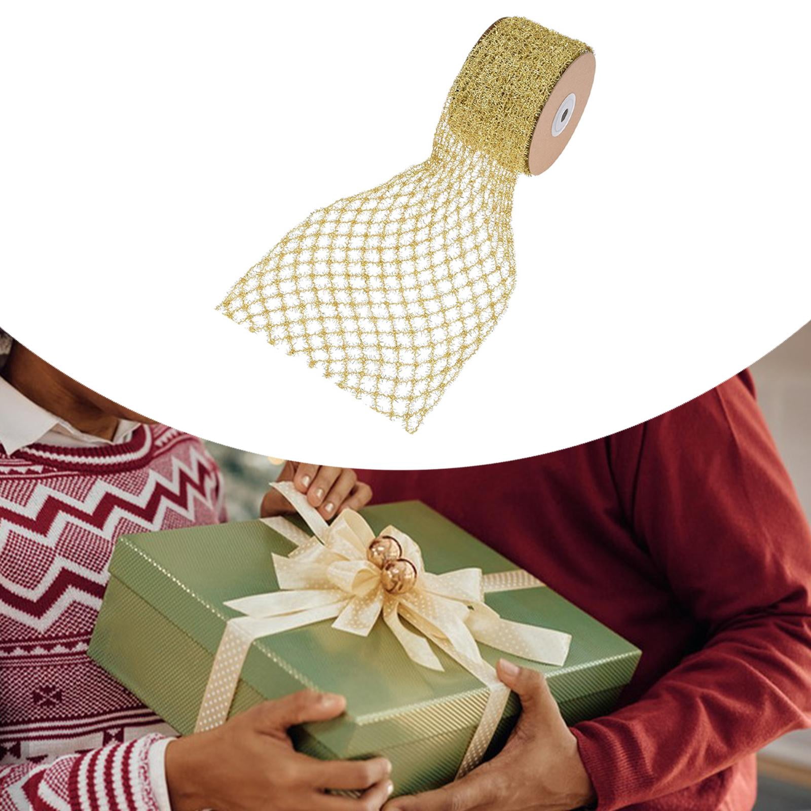 Yunhgft 1 Roll Glitter Wired Ribbon Home Decoration Stretchable Sparkling Trim Christmas Gold