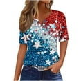 thumbnail image 2 of Itsame 4th of July Shirts Women Independence Day Short T-Shirt Sleeve American Flags Printed Short Sleeve Top, V-Neck Blue, 2 of 5