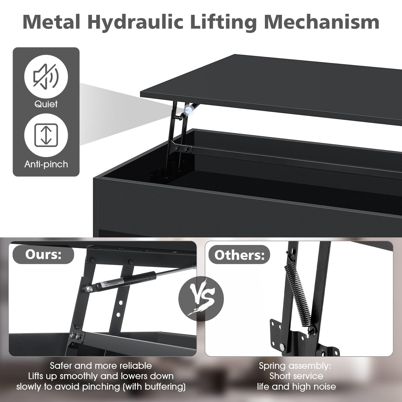 Hommpa 40'' Lift Top Coffee Table with LED Lights Modern High Gloss End Table with Rising Top, Hidden Storage Drawer & Open Shelf