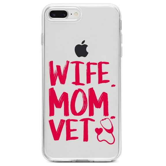 DistinctInk Clear Shockproof Hybrid Case for iPhone 7 PLUS / 8 PLUS (5.5" Screen) TPU Bumper Acrylic Back Tempered Glass Screen Protector - Wife. Mom. Vet.