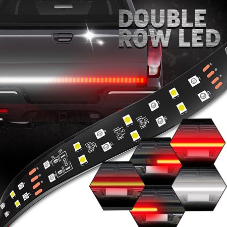 TSV 60 Inch Double Row LED Truck Tailgate Light Bar Strip Red/White Reverse Stop Turn Signal Running for SUV RV