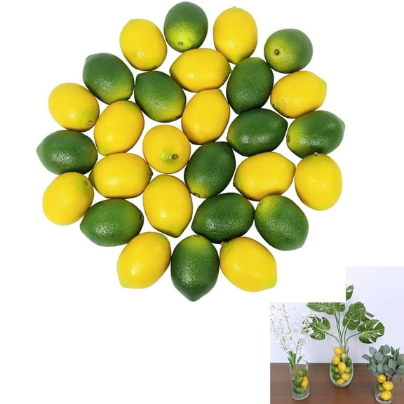 GIXUSIL 24Pcs Artificial Lemon Simulation Lifelike Mixed Set Cituses Green and Yellow Lemon & Green Lime Fake Fruit for Home Kitchen Decoration