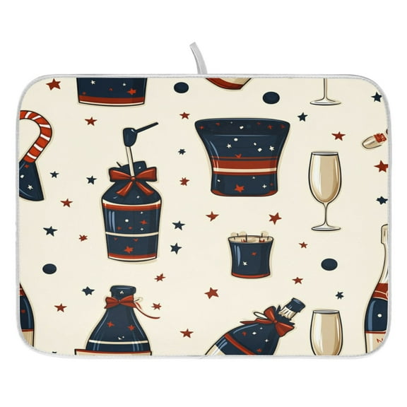 New Year's Themed Wine Dish Drying Mat for Kitchen, Quick Drying Absorbent Soft Durable 16" x 18"
