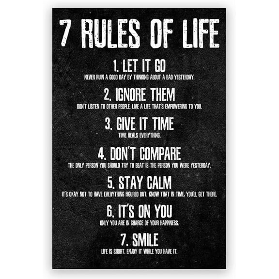 Inspirational Motto 8 x 12 Metal Tin Sign - 7 Rules of Life Motivational Posters Motivational Wall Decor for Office Home Bedroom Positive Art Decoration rustic metal sign