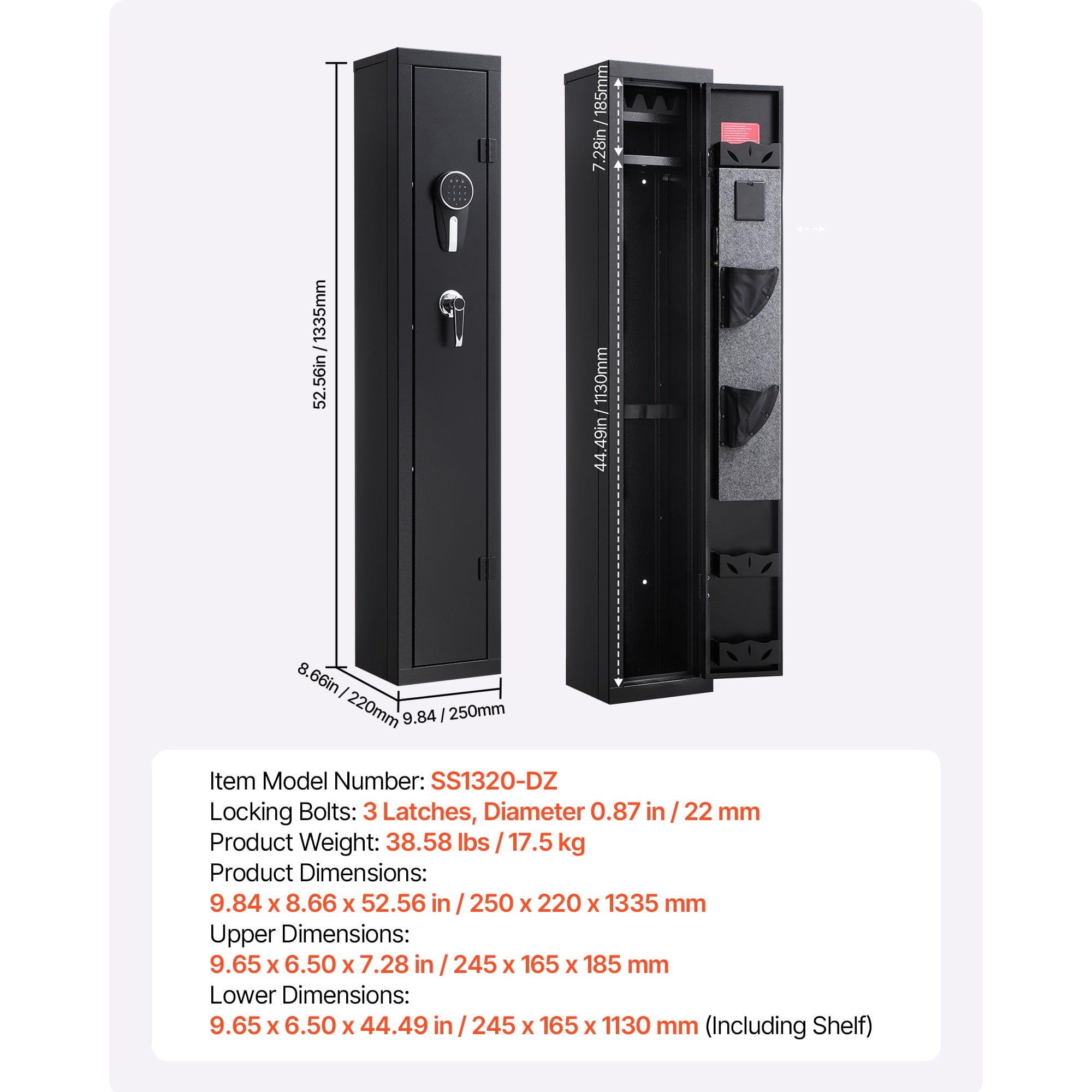 KFFKFF Secure Gun Cabinet, Durable Steel Construction with Fire-Resistant Design, Digital Keypad & Key Access, Spacious Storage
