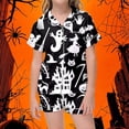 thumbnail image 2 of JIAYUE Kids Girls Halloween Pajamas Set Breathable Cute Print Notch Collar Short Sleeve With Shorts Sleepwear Casual Two Piece Outfits For Summer Lightweight Comfortable Nightwear,8-9 Years, 2 of 4