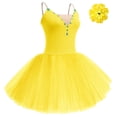thumbnail image 2 of IBTOM CASTLE Ballet Dance Dress for Women Sleeveless Shiny Rhinestone Decorated Tulle Tutu Skirt Dancewear L Yellow, 2 of 5