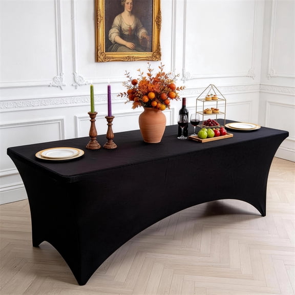 Lockways 6FT Tablecloth, Washable Black Tablecloths, Wrinkle Resistant Table Cover for Event, Wedding, Banquet & Parties