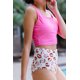 thumbnail image 2 of ABPHQTO Conjunto de tankini con estampado de moda sin mangas y cuello cuadrado rosa para mujer, 2 of 5
