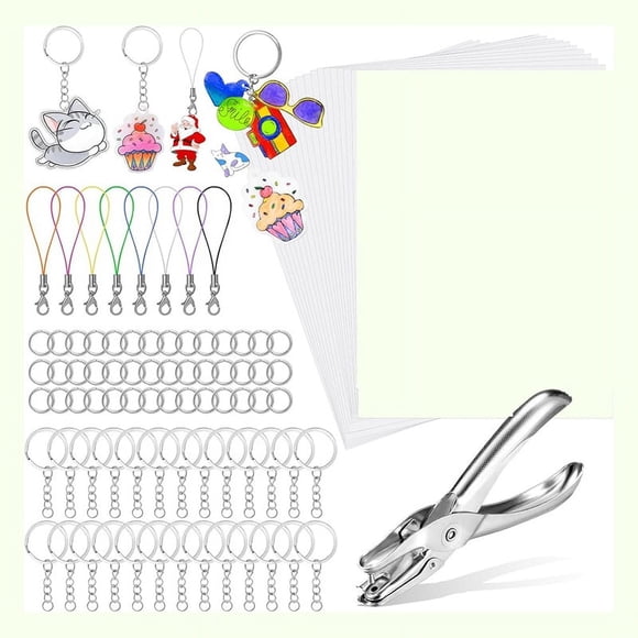 229 Piece Shrink Plastic Sheet Set, Shrink Paper Keychain Kit with 20 Sheets of Shrink Paper, Hole Punch and Keychain