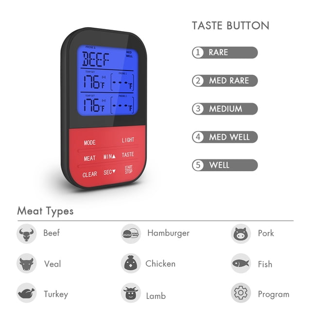 Wireless Thermometer 4 probes Instant Read Waterproof Cooking Meat Temperature Meter
