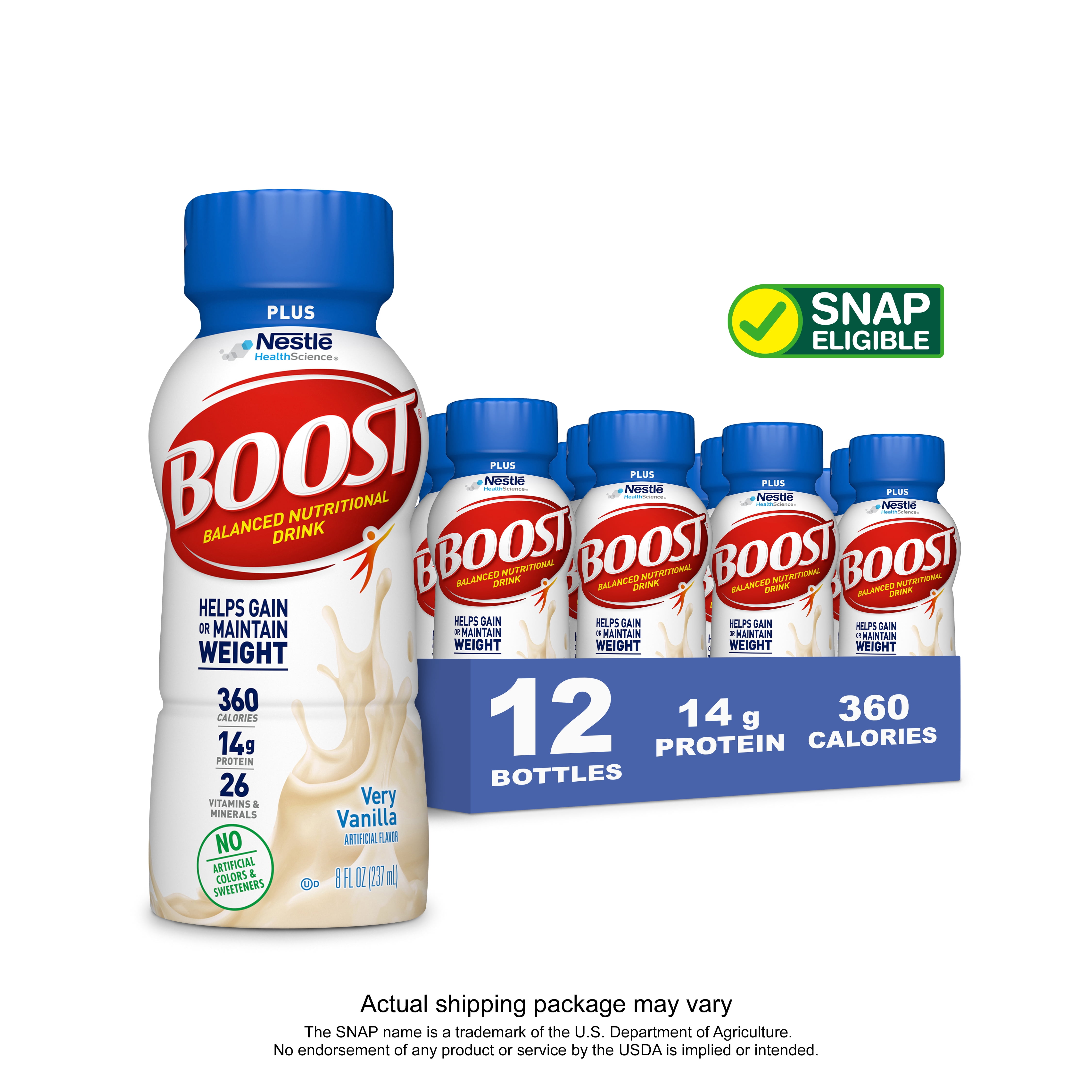 BOOST Plus Ready to Drink Nutritional Drink, Very Vanilla Nutritional Shake, 12 - 8 FL OZ Bottles