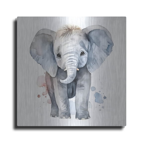 Luxe Metal Art 'Baby Elephant' by Petals Prints Design, Metal Wall Art, 24"x24"