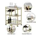 thumbnail image 4 of aboxoo Bar Cart 3 Tiers Removable Storage Tray with Wine Rack & Basket Tier,Rolling Beverage Cart,Mobile Bar Serving Cart with Handle, White Marble Wood and Gold Frame Home Kitchen Shelf for Party, 4 of 9