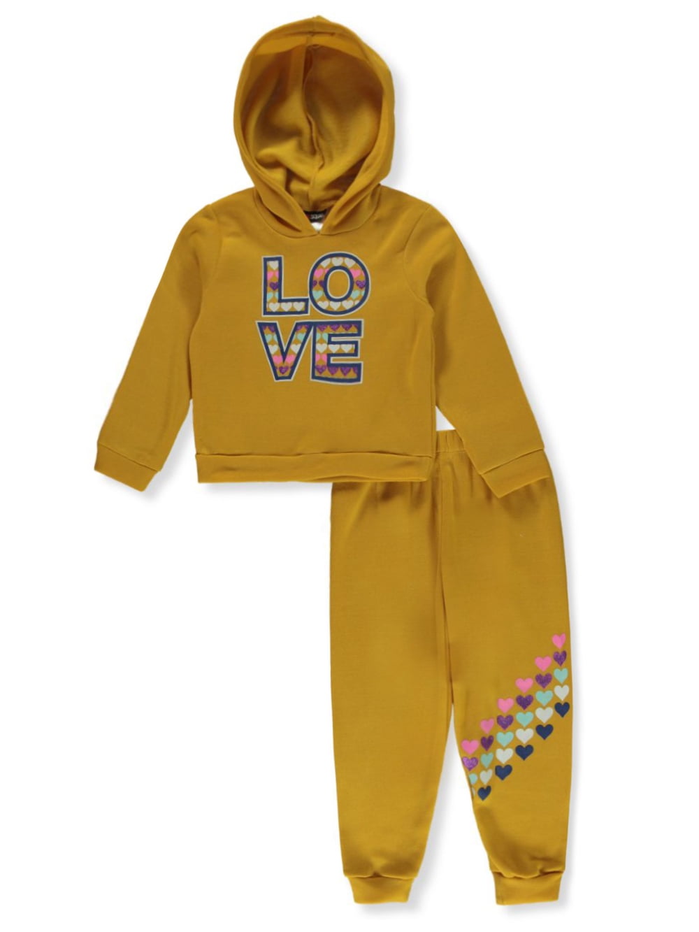 GirlSquad Girls' 2Piece Fleece Love Joggers Set Outfit mustard, 2t (Toddler)
