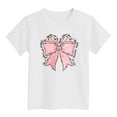 thumbnail image 4 of Shirts for Girls 8-10 Bow Print Short Sleeve Crewneck Graphic Tees Lightweight Vacation Tops Child Clothes,A-White,120(4-5 Years), 4 of 4