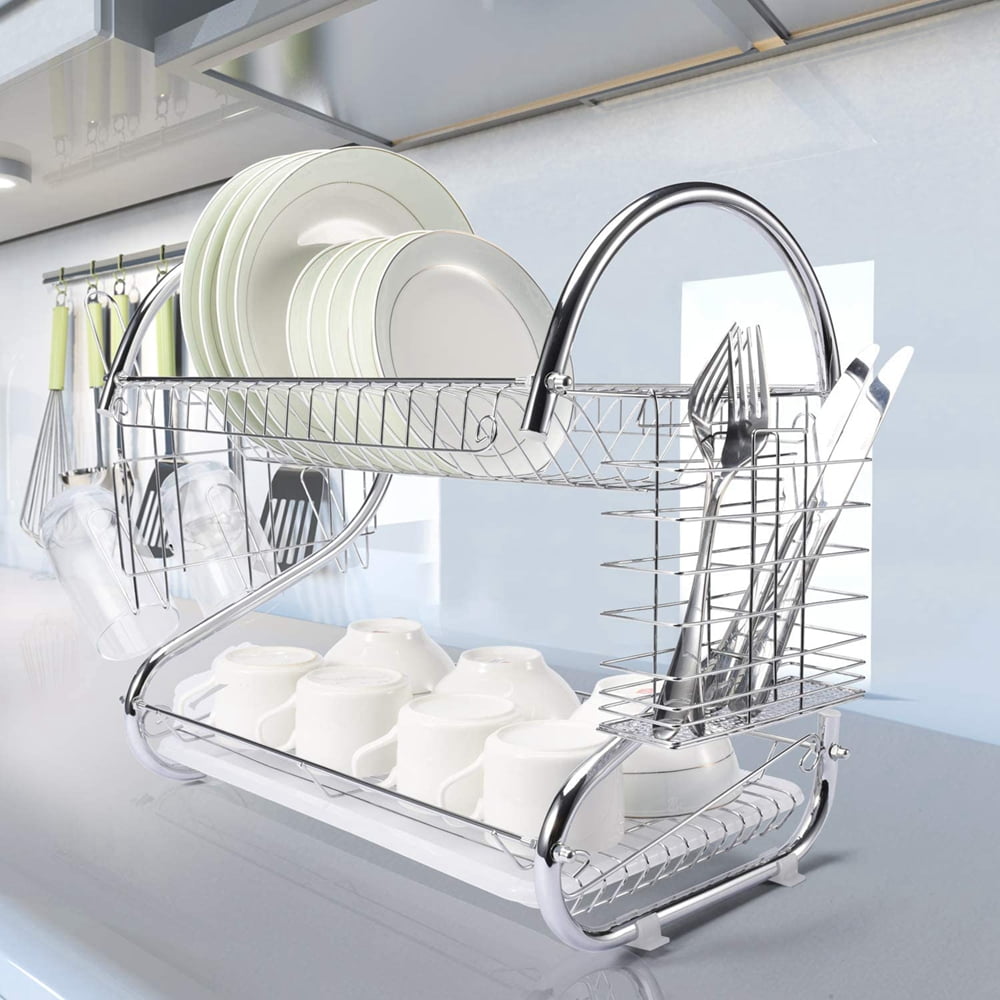 AUGIENB Dish Drying Rack, 2 Tier Dish Rack Stainless Steel ...