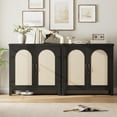 thumbnail image 7 of Acekid Boho Wooden Coffee Bar Cabinet,Rattan Sideboard Buffet Cabinets with Storage,Farmhouse Kitchen Accent Storage Cabinet for Dining Room,Living Room,Black, 7 of 7