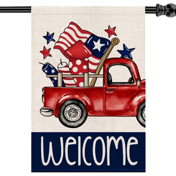 Mloabuc 4th of July Independence Day House Flag Patriotic Truck Garden Flag 28x40 Inch Vertical Double Sided, Buffalo Plaid Welcome Yard Outdoor Decor