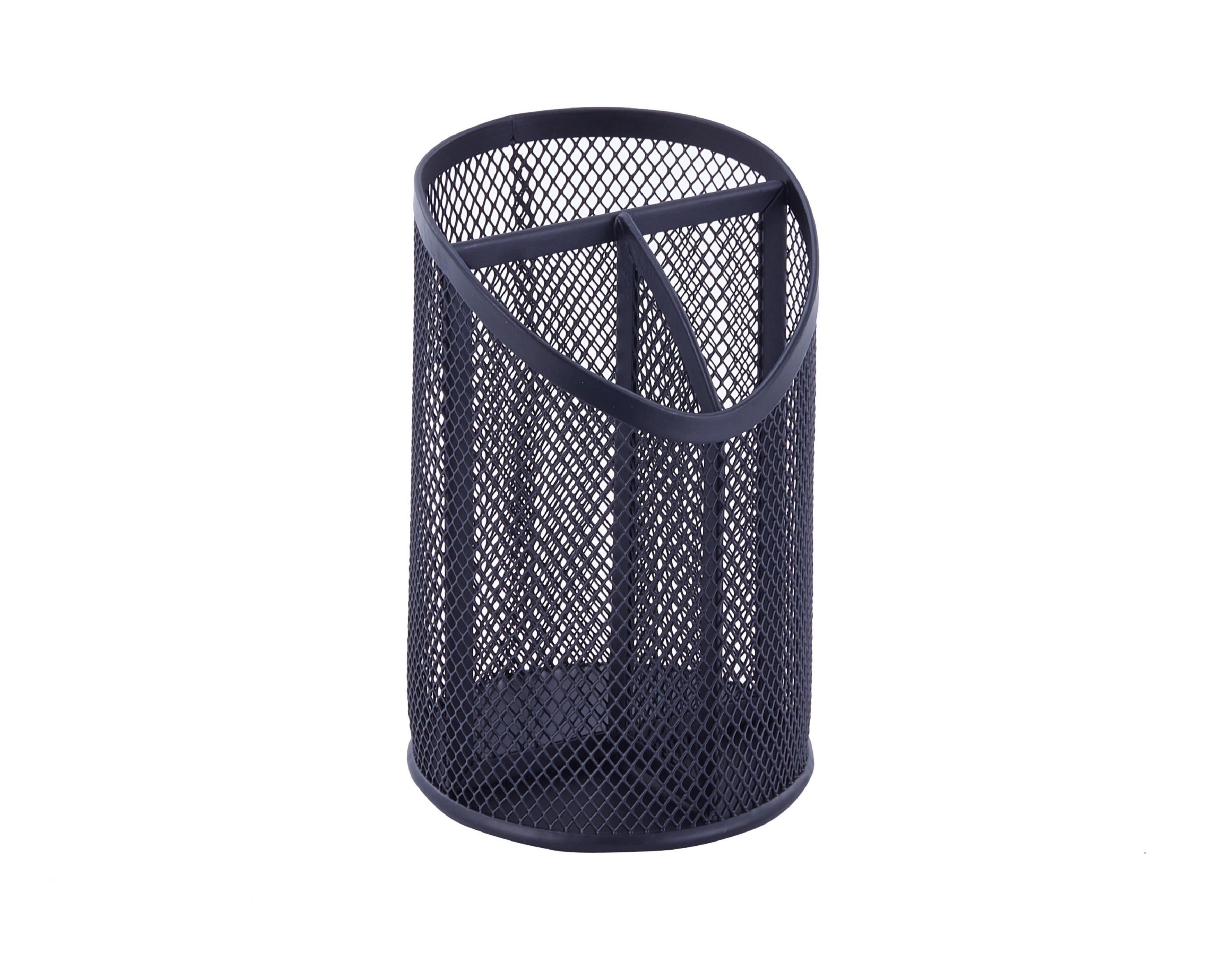 Pen+Gear, Pencil Holder, Metal Inclined Mesh Pen Cup, Black, 3 Compartments