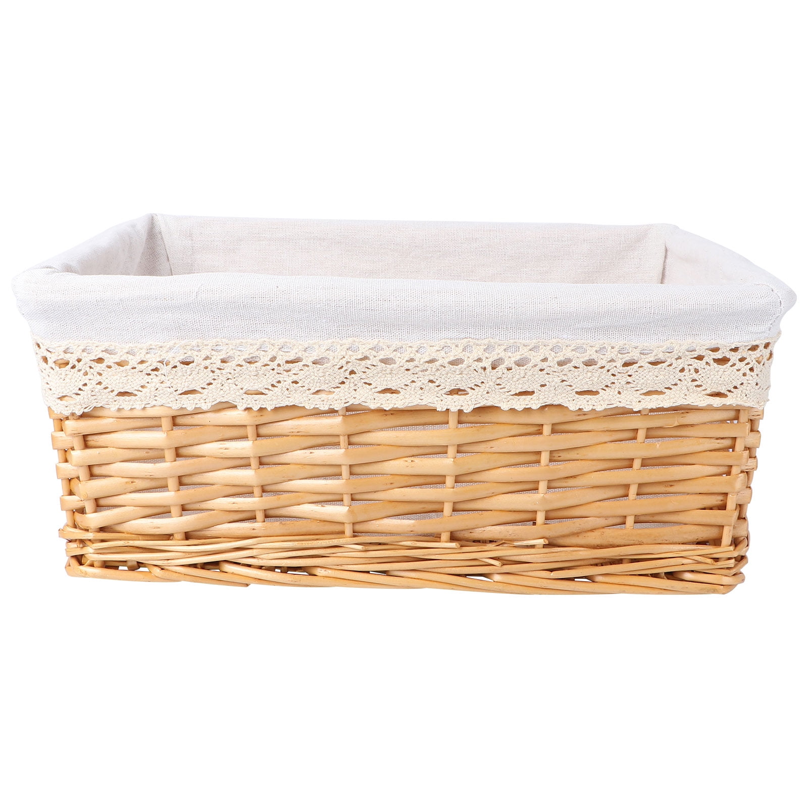 Buff Willow Wicker Rectangular Storage Basket Lining Bedroom  Shelf Gift Hamper 