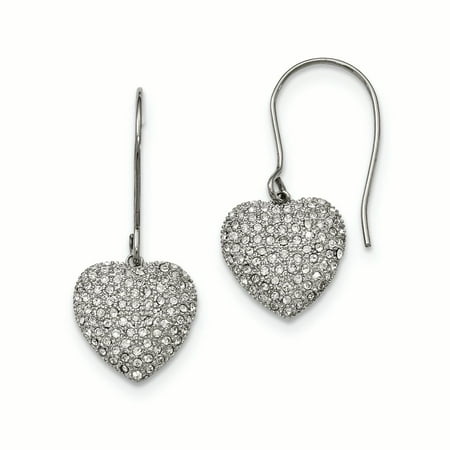 - Stainless Steel Polished w/ Preciosa Crystal Heart Dangle Earrings