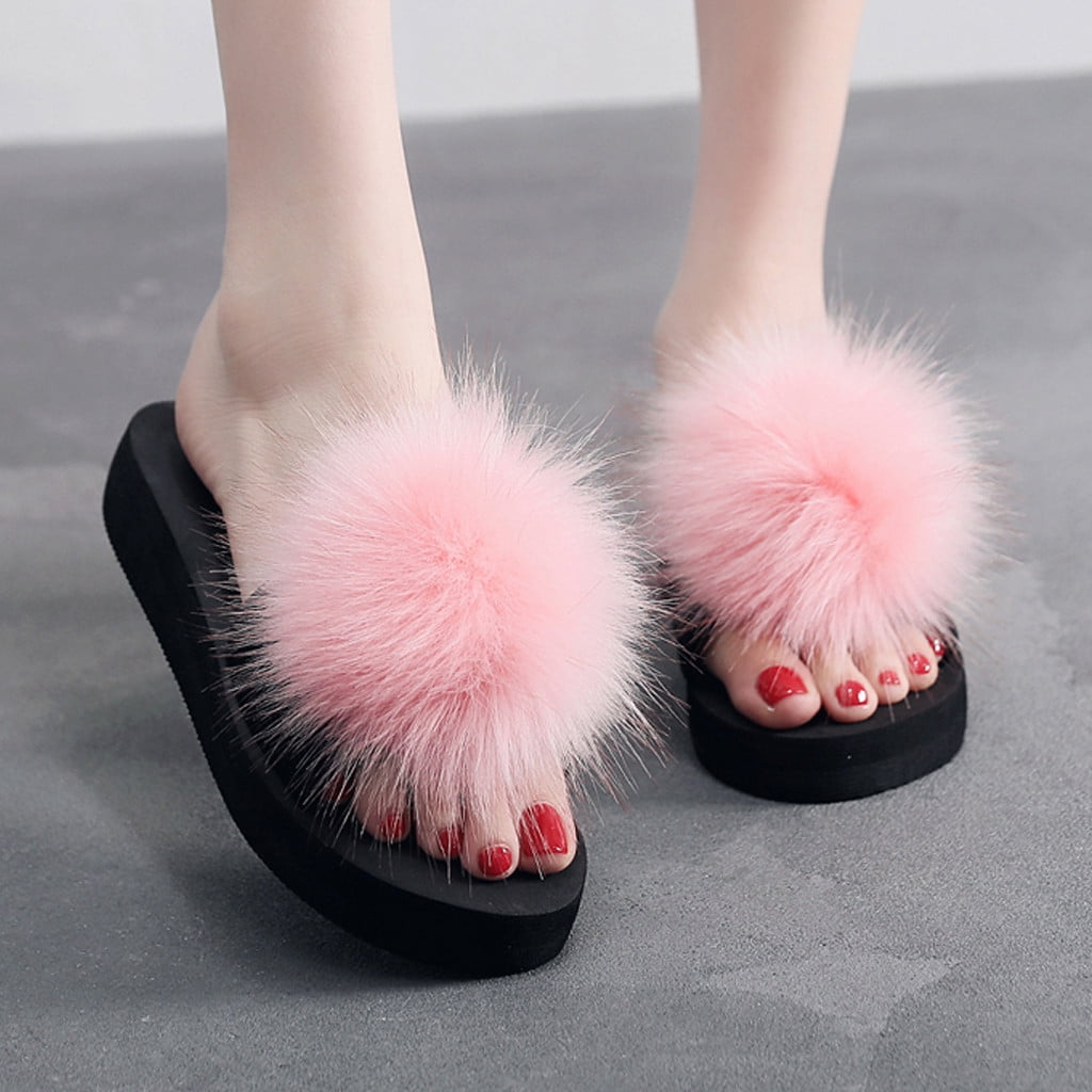 Womens Open Toe Mule Slippers Soft Furry Girls Ladies UK Size 3 4 5 6 7 8 