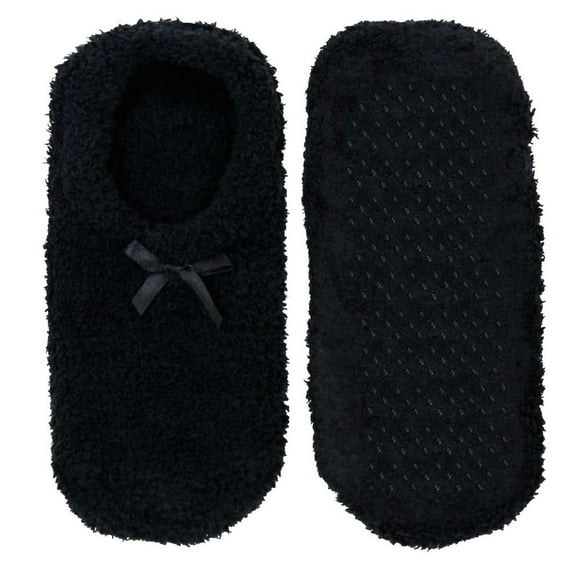 CHUANK Chaussettes pour Femmes Douces, Respirantes et Duveteuses avec Pieds pour Voyage et Maison avec Dessous Antidérapant - 3 Paires Noir