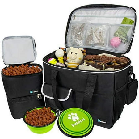 UPC: 0819594029355 | PetAmi Dog Travel Bag  Travel Pet Bag Organizer  Dog Food Travel Bag with Food Container and Bowls  Dog Travel Supplies Gift Accessories for Weekend Camping  Dog Cat Diaper Bag (Black  Large)