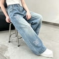 thumbnail image 6 of Twczz Girls Wide Leg Jeans Elastic Waist Butterfly Embroidered Loose Cute Denim Pants with Pockets Blue 12, 6 of 7