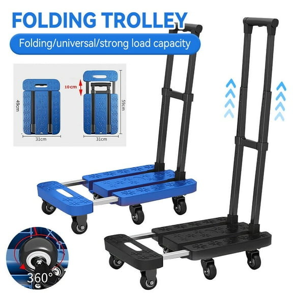 FTCBJJA Folding Hand Truck, Heavy Duty Fold Hand Trucks with 6 Wheels and Pull Handle & 1 Elastic Ropes Blue 23.2 x 12.2”