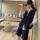 thumbnail image 1 of Nuevo vestido de verano de dos piezas con cuello de traje de rayas de Hong Kong Mori para mujer, 1 of 5