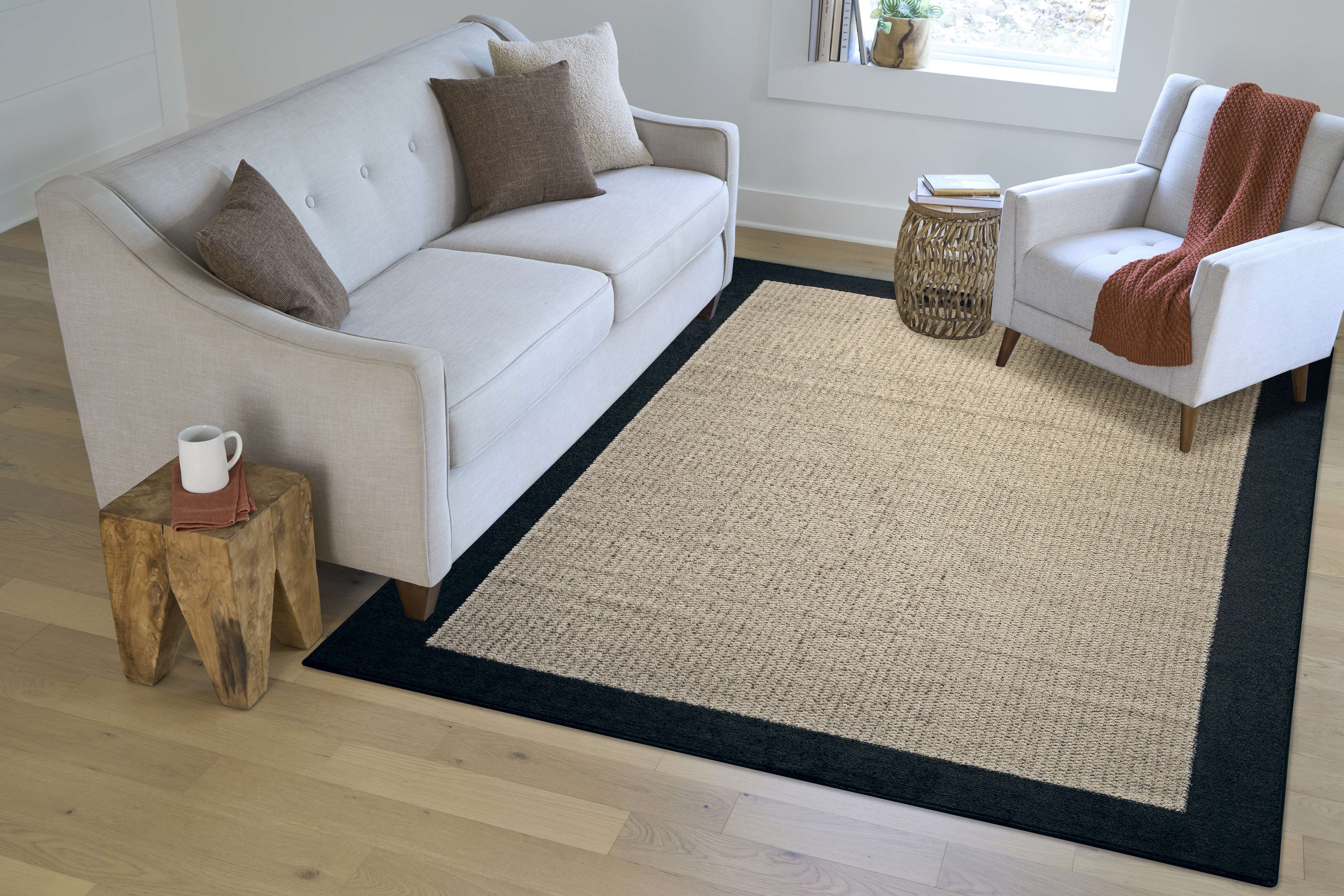 Mainstays Farmhouse Faux Sisal Olefin Black Border Indoor Living Room Area Rug, 7'x10'