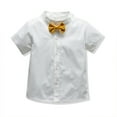 thumbnail image 3 of OBEEII Baby Boys Outfit Short Sleeve Gentleman T-shirt And Shorts Baby Boy Birthday Party Suit Kids Children Holiday Outfits 5-6Years Yellow, 3 of 5