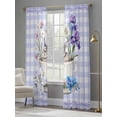 thumbnail image 4 of Spring Easter Sheer Curtains 108 Inch Length 2 Panels for Living Room, Bunny Botanical Flowers Leaves Purple Check Voile Kitchen Curtain Set, Luxury Privacy Drapes Window Treatment for Bedroom, 4 of 7