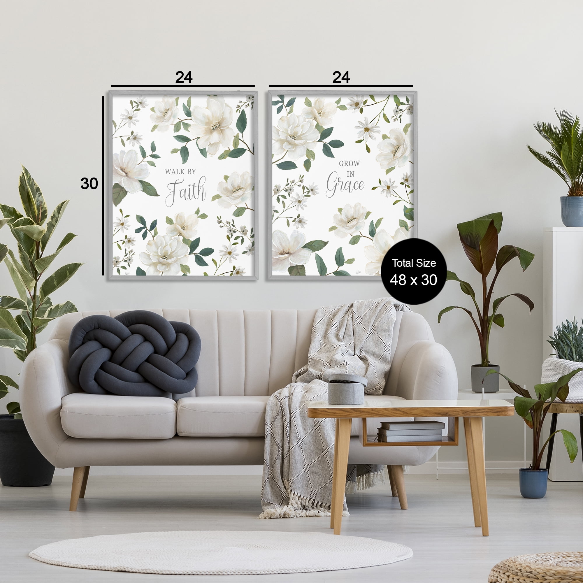 Stupell Industries Spiritual Faith Sayings with Florals 2 Piece Gray Framed Giclee Art Set, design by Nan