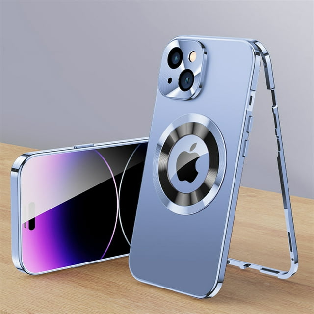 for iPhone 14 Plus 6.7" Full Body Case,Double Sided with Built-in Tempered Glass Screen Protector Metal Frame Plating PC Back Panel Shockproof Rugged Case for iPhone 14 Plus,Purple