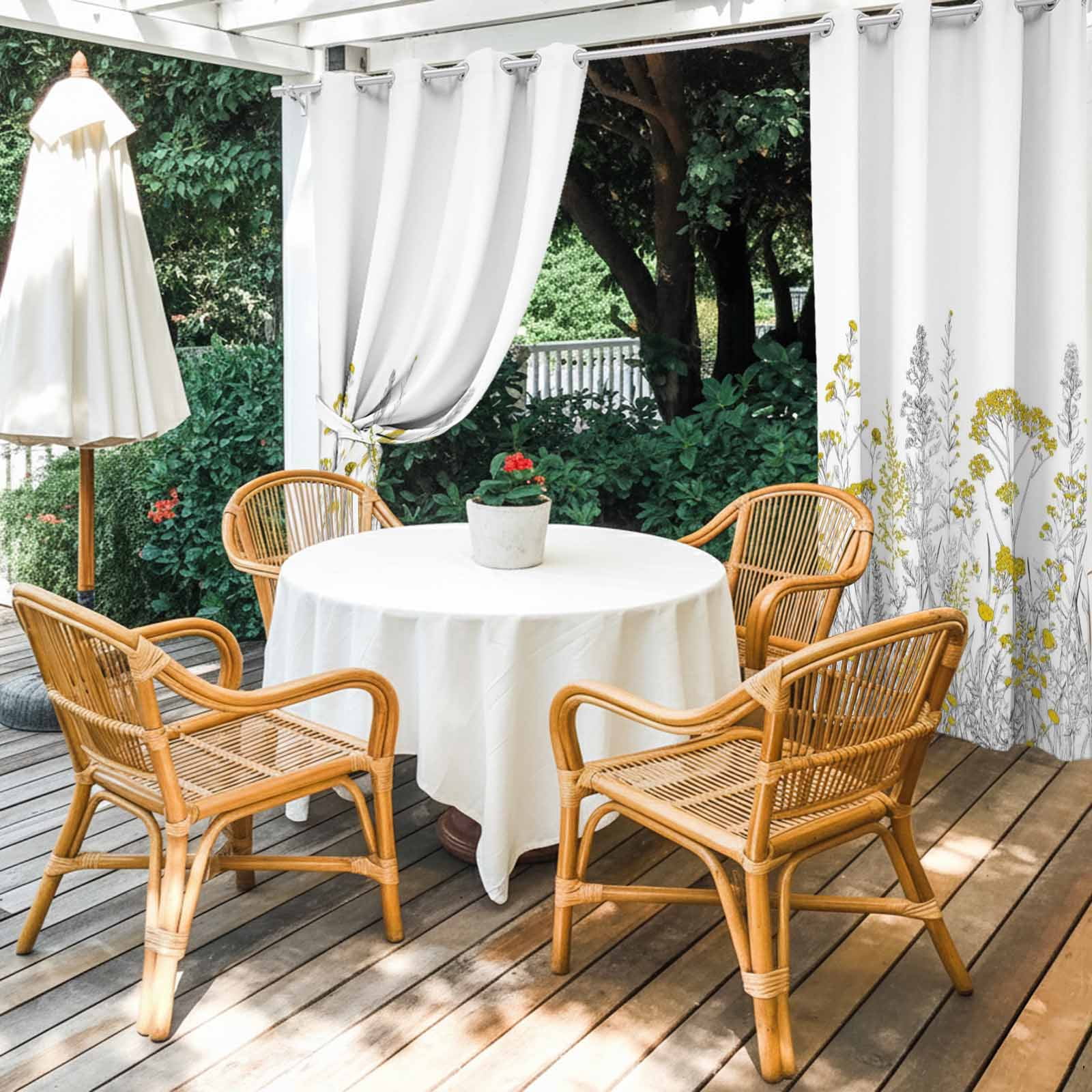 Yellow Wildflowers Outdoor Curtains for Patio, Rustic Botanical Flower Country Gray Plant Sunshade Privacy Drapes Grommet Waterproof Outside Curtains for Porch/Cabana/Balcony 54"x 108", 1 Panel