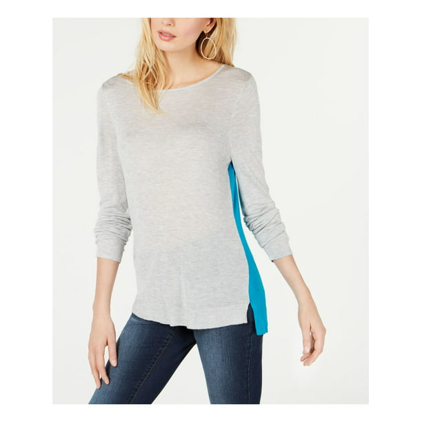 INC - INC Womens Gray Color Block Two Toned Long Sleeve Jewel Neck