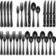 thumbnail image 1 of XmhyTop-A Juego de cubiertos para carne, 24 piezas de acero inoxidable, incluye cuchillos para carne, cubiertos duraderos para uso comercial en casa, color negro., 1 of 5