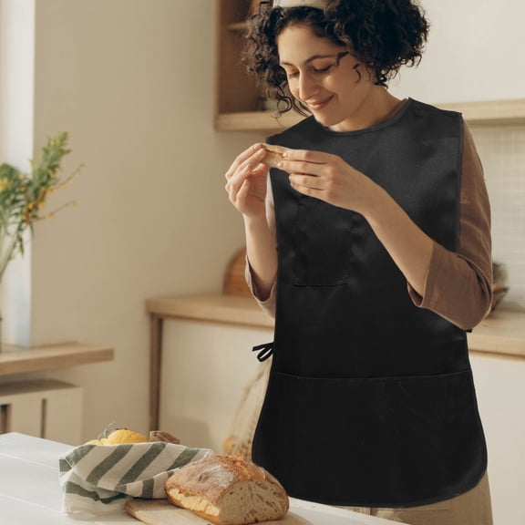 OATIPHO Lightweight Black Smock Apron for Kitchen Use Oil Splash Guard with Pockets for Cooking