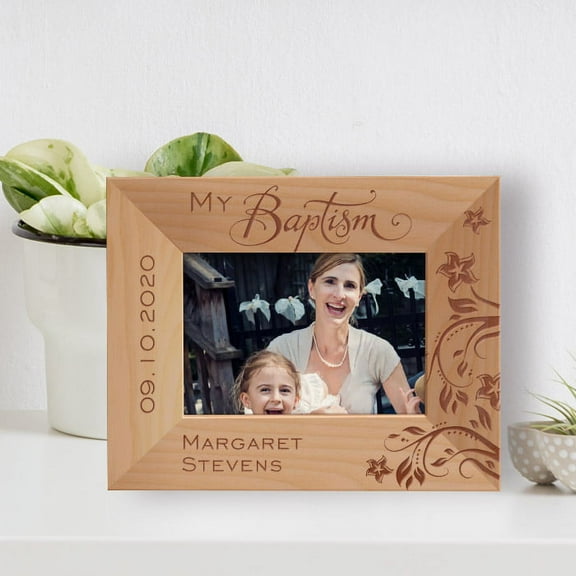 My Baptism Personalized Wooden Frame-5" x 3 1/2" Brown Horizontal