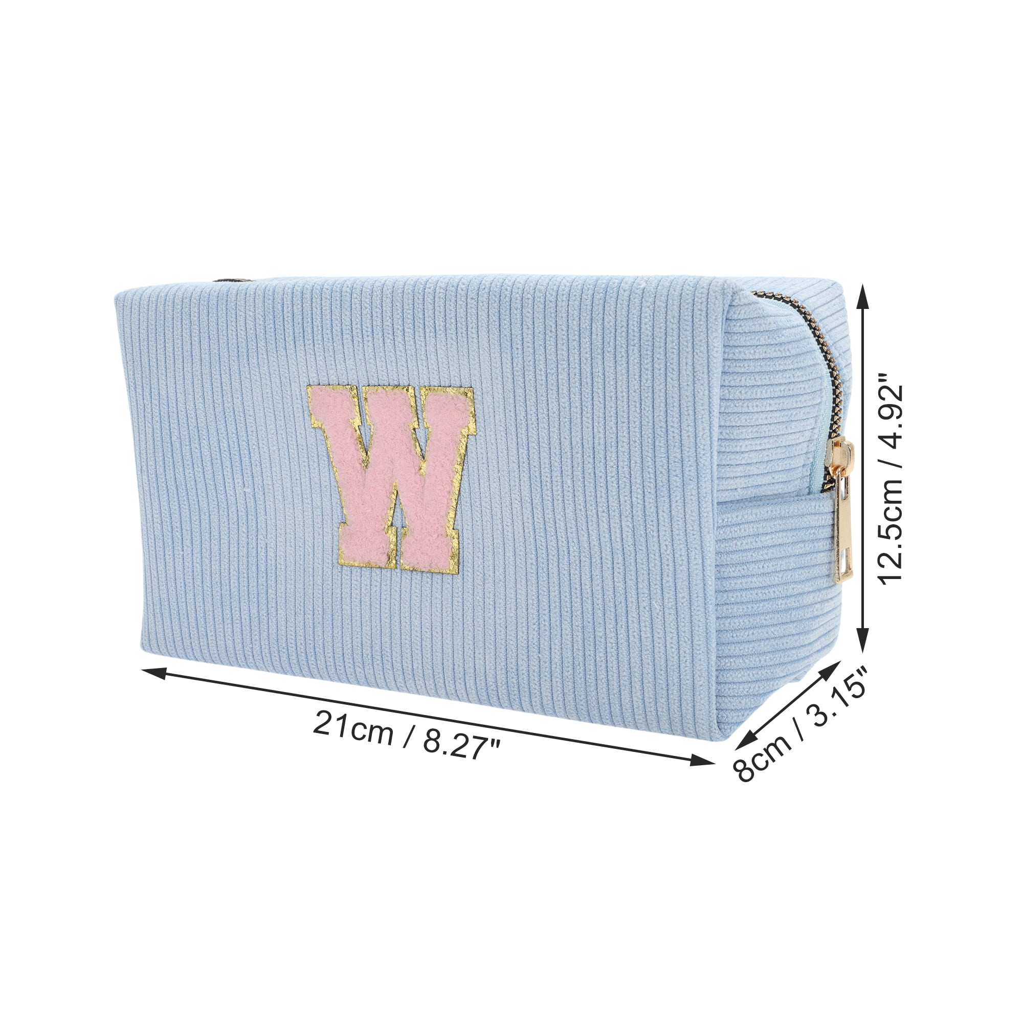 Unique Bargains 1 Pc Corduroy Rectangular Letter Makeup Bag Sky Blue [Letter W]
