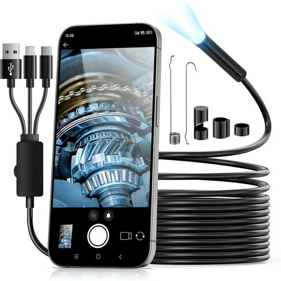 Endoscope,3 in 1 USB Borescope Camera, Snake Camera with 6 LED Lights IP67 Inspection for Type-C, Micro, Lightning -10ft