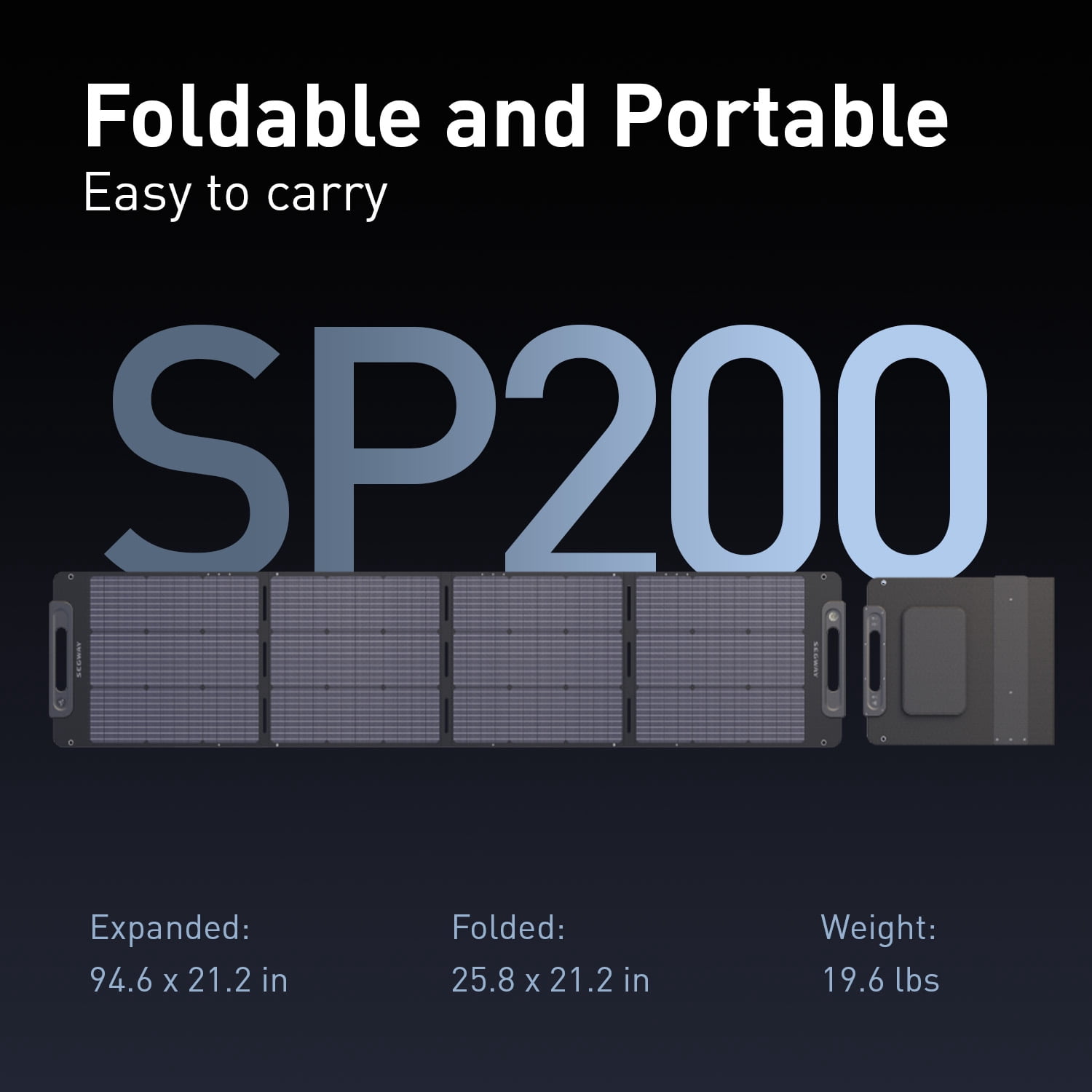 Segway Portable Solar Panel SP200, Folding Solar Power Charger, 200W 20V, Compatible with Segway Cube 1000 and Cube 2000 Power Station, RV and Camping Hiking Off-Grid Living