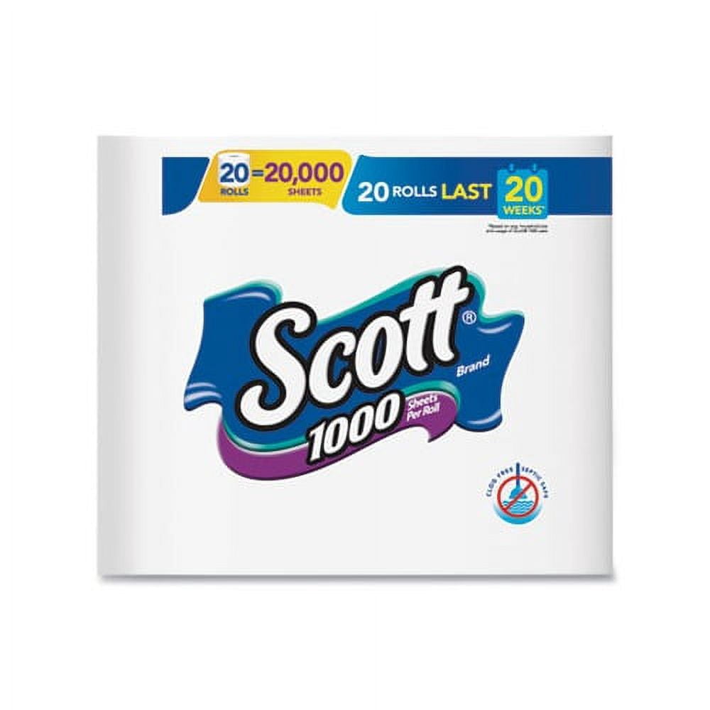 Scott Containers 1000 Bathroom paper Tissue Septic Safe, 1-Ply, White, 1000 Sheet/Roll, 20/Pack